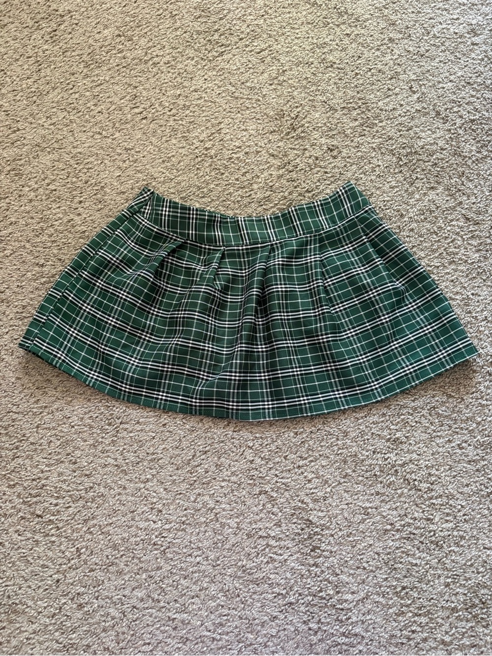 Forest Green Plaid Pleated Mini Skirt